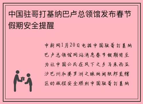 中国驻哥打基纳巴卢总领馆发布春节假期安全提醒